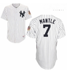 Mens Majestic New York Yankees 7 Mickey Mantle Authentic White 75TH Patch MLB Jersey