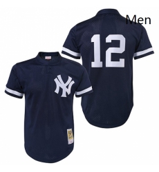 Mens Mitchell and Ness 1995 New York Yankees 12 Wade Boggs Authentic Blue Throwback MLB Jersey