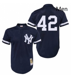 Mens Mitchell and Ness 1995 New York Yankees 42 Mariano Rivera Authentic Navy Blue Throwback MLB Jersey