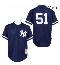 Mens Mitchell and Ness 1995 New York Yankees 51 Bernie Williams Replica Blue Throwback MLB Jersey