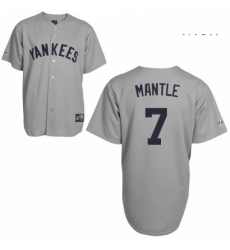 Mens Mitchell and Ness New York Yankees 7 Mickey Mantle Authentic Grey Throwback MLB Jersey