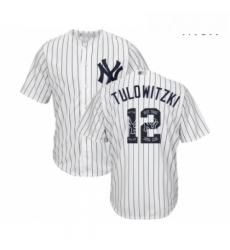 Mens New York Yankees 12 Troy Tulowitzki Authentic White Team Logo Fashion Baseball Jersey 