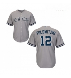 Mens New York Yankees 12 Troy Tulowitzki Replica Grey Road Baseball Jersey 