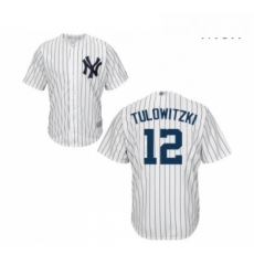 Mens New York Yankees 12 Troy Tulowitzki Replica White Home Baseball Jersey 