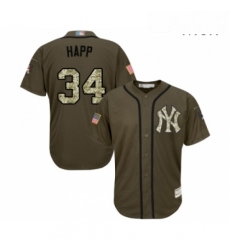 Mens New York Yankees 34 JA Happ Authentic Green Salute to Service Baseball Jersey 