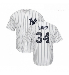 Mens New York Yankees 34 JA Happ Authentic White Team Logo Fashion Baseball Jersey 