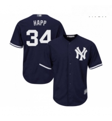 Mens New York Yankees 34 JA Happ Replica Navy Blue Alternate Baseball Jersey 