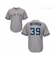Mens New York Yankees 39 Drew Hutchison Replica Grey Road Baseball Jersey 