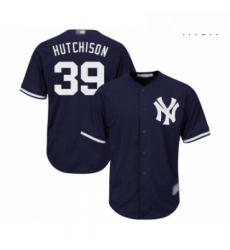 Mens New York Yankees 39 Drew Hutchison Replica Navy Blue Alternate Baseball Jersey 