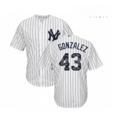 Mens New York Yankees 43 Gio Gonzalez Authentic White Team Logo Fashion Baseball Jersey 