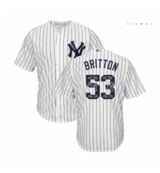 Mens New York Yankees 53 Zach Britton Authentic White Team Logo Fashion Baseball Jersey 