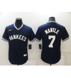 Men's New York Yankees #7 Mickey Mantle Navy Blue Cooperstown Collection Stitched MLB Throwback Jersey