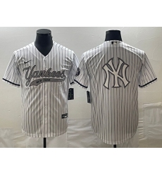 Men's New York Yankees Big Logo White Pinstripe Cool Base Stitched Baseball Jerseys