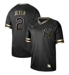 Mens Nike New York Yankees 2 Derek Jeter Black Gold Authentic Stitched Baseball Jerse