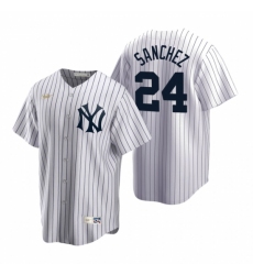 Mens Nike New York Yankees 24 Gary Sanchez White Cooperstown Collection Home Stitched Baseball Jerse