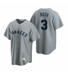 Mens Nike New York Yankees 3 Babe Ruth Gray Cooperstown Collection Road Stitched Baseball Jerse