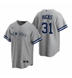 Mens Nike New York Yankees 31 Aaron Hicks Gray Road Stitched Baseball Jerse