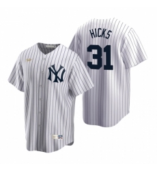 Mens Nike New York Yankees 31 Aaron Hicks White Cooperstown Collection Home Stitched Baseball Jerse