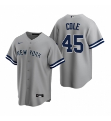 Mens Nike New York Yankees 45 Gerrit Cole Gray Road Stitched Baseball Jersey