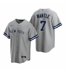 Mens Nike New York Yankees 7 Mickey Mantle Gray Road Stitched Baseball Jerse