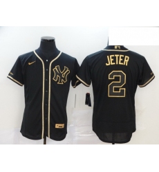 Yankees 2 Derek Jeter Black Gold Nike Flexbase Jersey
