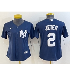 Women New York Yankees 2 Derek Jeter Navy Stitched Baseball Jersey