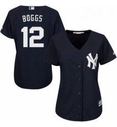 Womens Majestic New York Yankees 12 Wade Boggs Authentic Navy Blue Alternate MLB Jersey