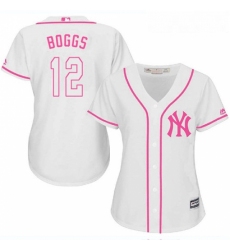 Womens Majestic New York Yankees 12 Wade Boggs Authentic White Fashion Cool Base MLB Jersey