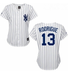 Womens Majestic New York Yankees 13 Alex Rodriguez Authentic WhiteBlack Strip MLB Jersey