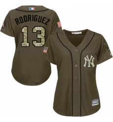 Womens Majestic New York Yankees 13 Alex Rodriguez Replica Green Salute to Service MLB Jersey