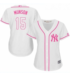 Womens Majestic New York Yankees 15 Thurman Munson Authentic White Fashion Cool Base MLB Jersey