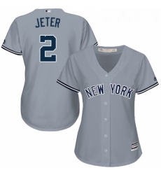 Womens Majestic New York Yankees 2 Derek Jeter Authentic Grey Road MLB Jersey