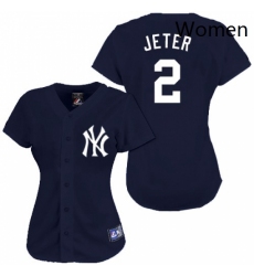 Womens Majestic New York Yankees 2 Derek Jeter Authentic Navy Blue MLB Jersey