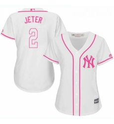 Womens Majestic New York Yankees 2 Derek Jeter Replica White Fashion Cool Base MLB Jersey