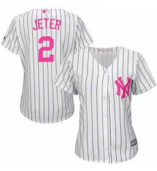 Womens Majestic New York Yankees 2 Derek Jeter Replica White Mothers Day Cool Base MLB Jersey