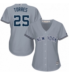 Womens Majestic New York Yankees 25 Gleyber Torres Authentic Grey Road MLB Jersey 