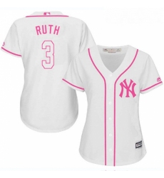 Womens Majestic New York Yankees 3 Babe Ruth Replica White Fashion Cool Base MLB Jersey