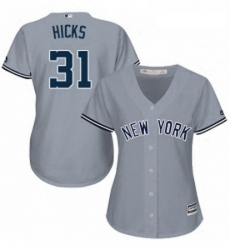Womens Majestic New York Yankees 31 Aaron Hicks Replica Grey Road MLB Jersey