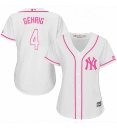 Womens Majestic New York Yankees 4 Lou Gehrig Authentic White Fashion Cool Base MLB Jersey