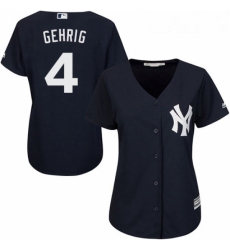 Womens Majestic New York Yankees 4 Lou Gehrig Replica Navy Blue Alternate MLB Jersey