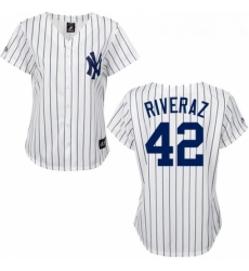 Womens Majestic New York Yankees 42 Mariano Rivera Replica WhiteBlack Strip MLB Jersey
