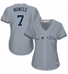 Womens Majestic New York Yankees 7 Mickey Mantle Authentic Grey Road MLB Jersey
