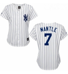 Womens Majestic New York Yankees 7 Mickey Mantle Replica WhiteBlack Strip MLB Jersey