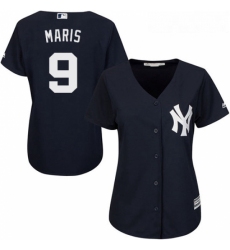 Womens Majestic New York Yankees 9 Roger Maris Authentic Navy Blue Alternate MLB Jersey