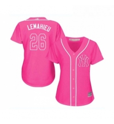 Womens New York Yankees 26 DJ LeMahieu Authentic Pink Fashion Cool Base Baseball Jersey 