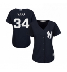 Womens New York Yankees 34 JA Happ Authentic Navy Blue Alternate Baseball Jersey 