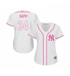 Womens New York Yankees 34 JA Happ Authentic White Fashion Cool Base Baseball Jersey 