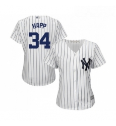 Womens New York Yankees 34 JA Happ Authentic White Home Baseball Jersey 