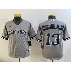 Youth New York Yankees 13 Jazz Chisholm Jr  Grey Cool Base Stitched Baseball Jersey