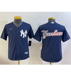 Youth New York Yankees Navy Team Big Logo Cool Base Stitched Baseball Jersey